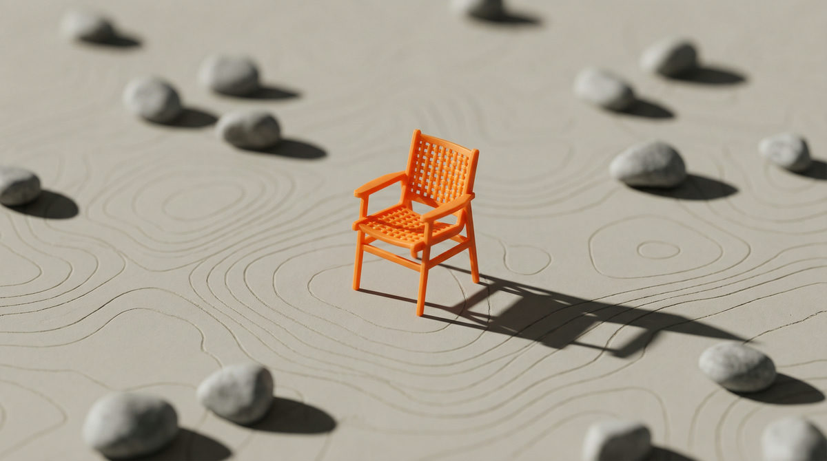 Wizualizacja feedu produktowego jako strumienia geometrycznych kształtów łączących się w produkt