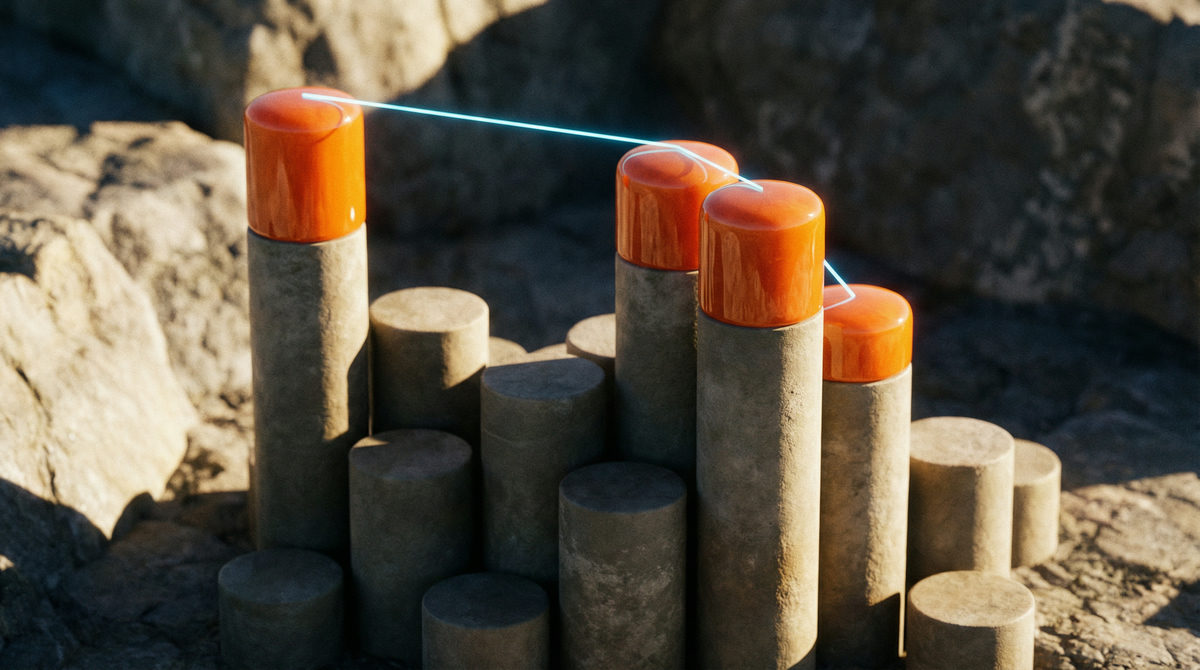 Kolaż przedstawiający sukcesy kampanii wideo, połączony liniami danych w stylu nowoczesnym.