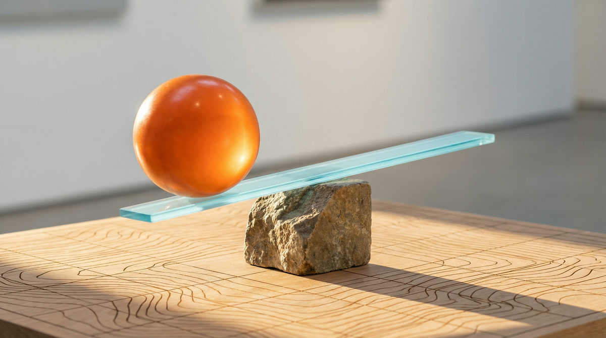 Symbolika wzrostu i analityki: wznoszące się schody z błękitnego szkła osadzone w kamiennym zboczu, oświetlone ciepłym światłem.