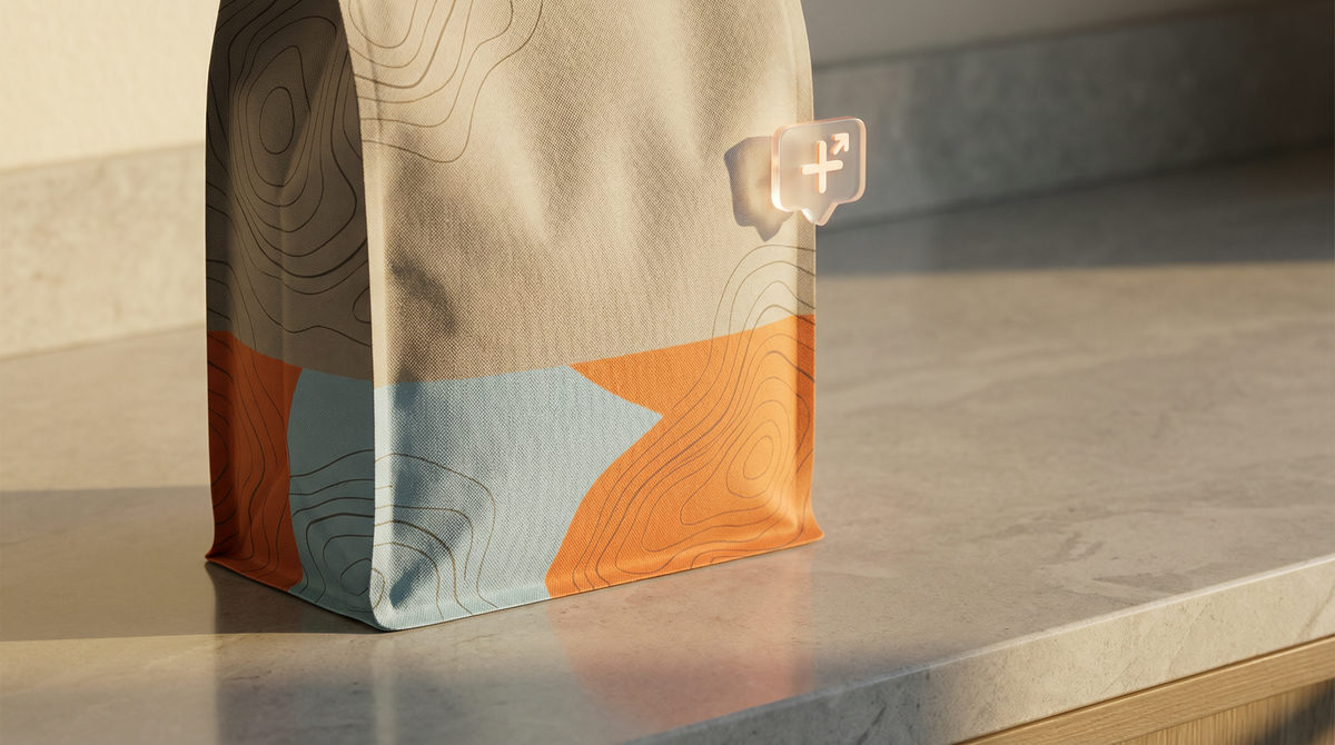 Worek karmy dla psa z symbolem cyfrowego powiadomienia o konieczności uzupełnienia zapasów.