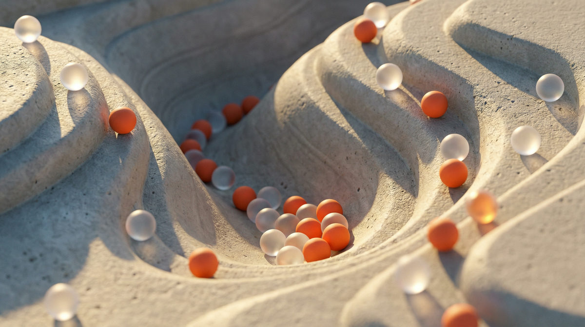 Abstrakcyjny lejek sprzedażowy z geometrycznymi kształtami wpadającymi do środka.