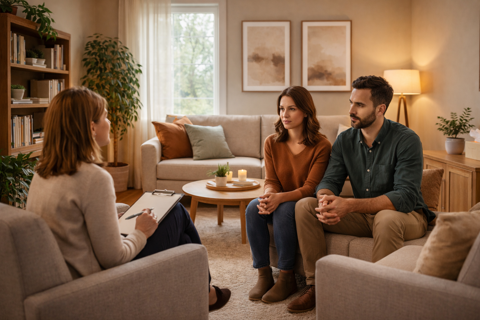 Couple reconnecting through therapy at CARE Counseling