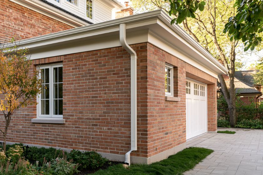 Corner detail of a garage addition matched to an Ottawa home
