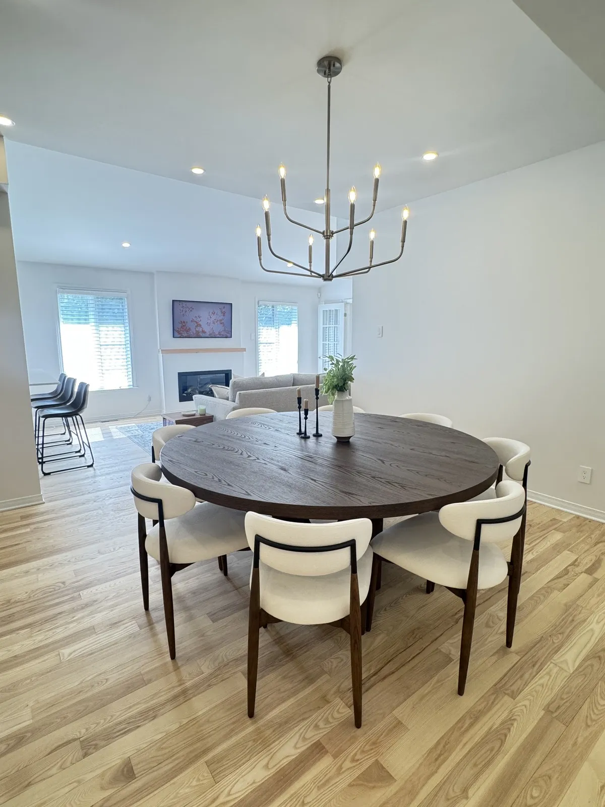Dining room with refinished ash hardwood floors
