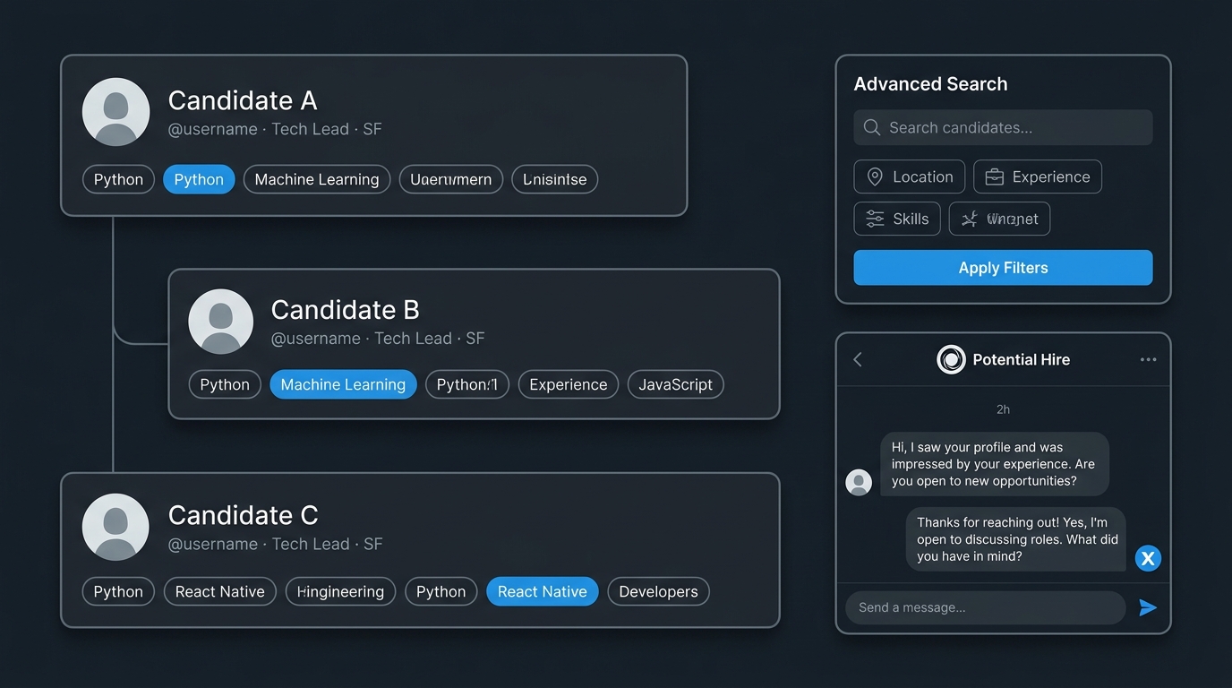 Recruiting workflow on X in dark mode interface