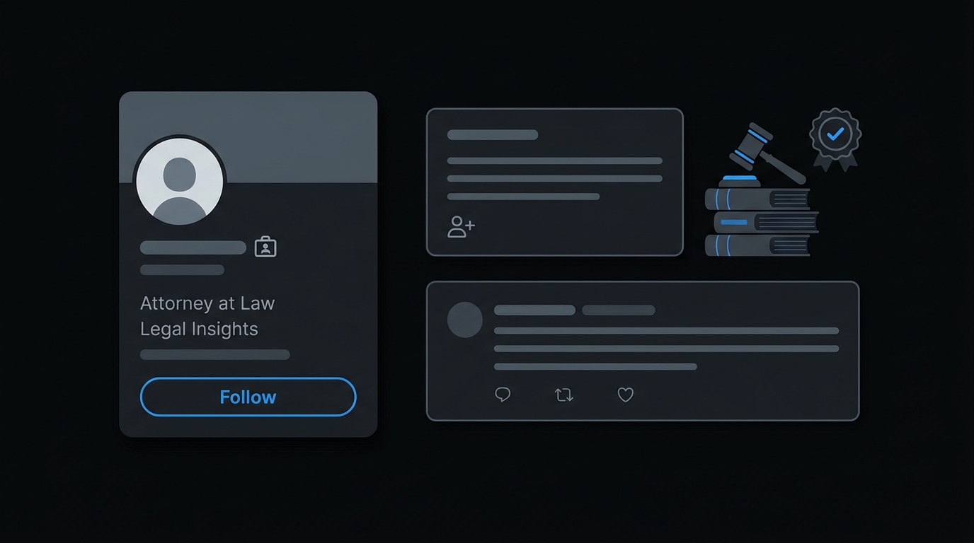 Twitter profile for an attorney in dark mode X interface