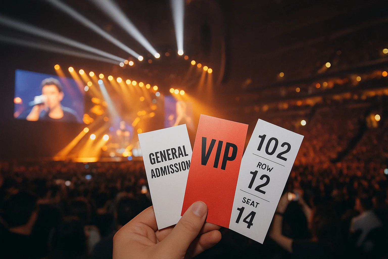 A concert scene representing common concert ticket types.