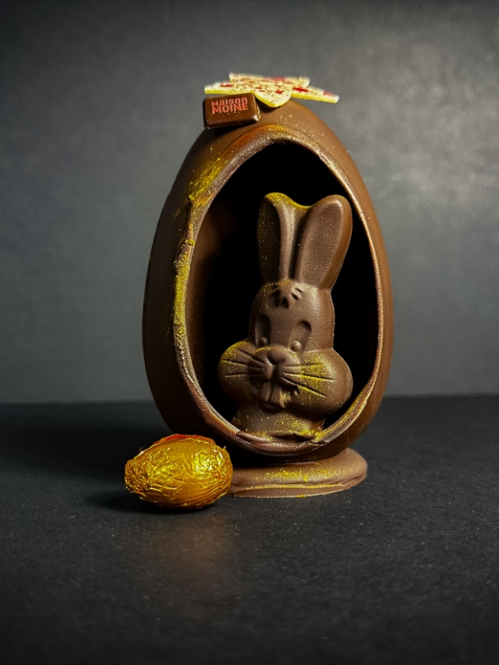 Découvrez nos chocolats de Pâques "fait maison" à Lyon signés de la chocolaterie lyonnaise Maison Moine : lapin en chocolat, poule, oeuf, poisson...