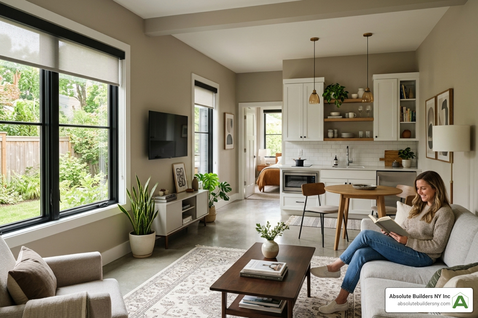 A beautifully converted garage suite with an open floor plan and modern finishes A beautifully converted garage suite with an open floor plan and modern finishes