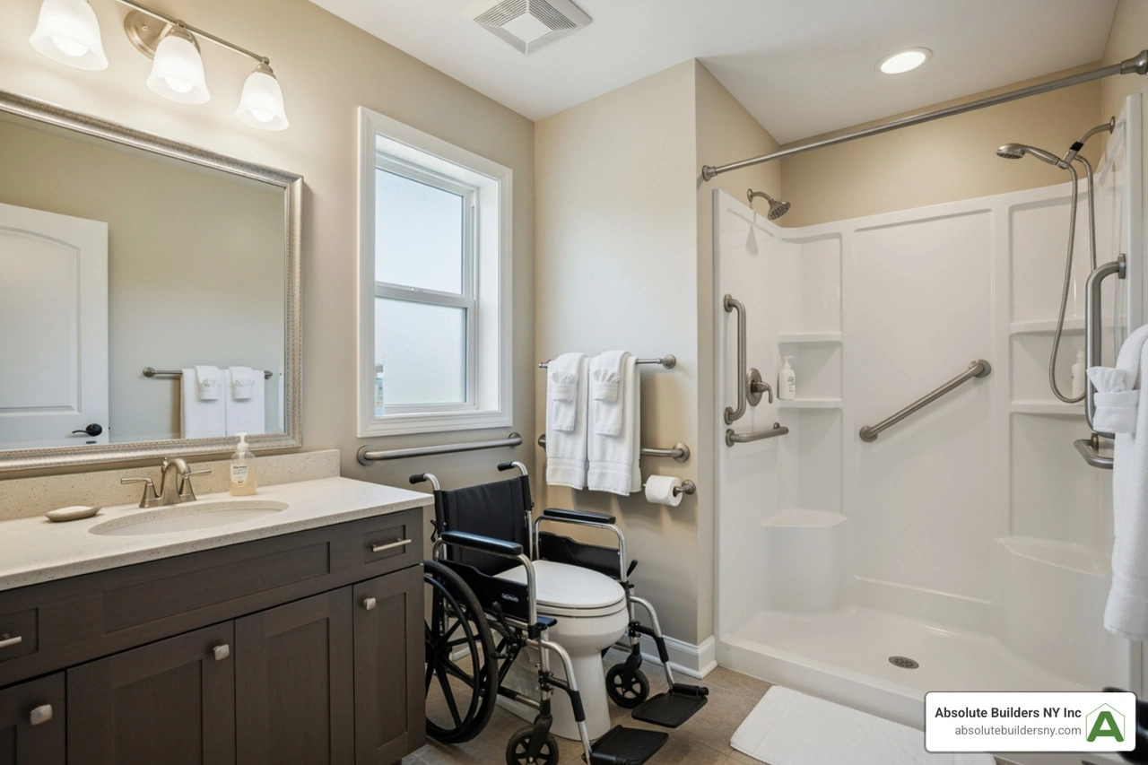 Accessible bathroom in an in-law suite with ADA features and walk-in shower