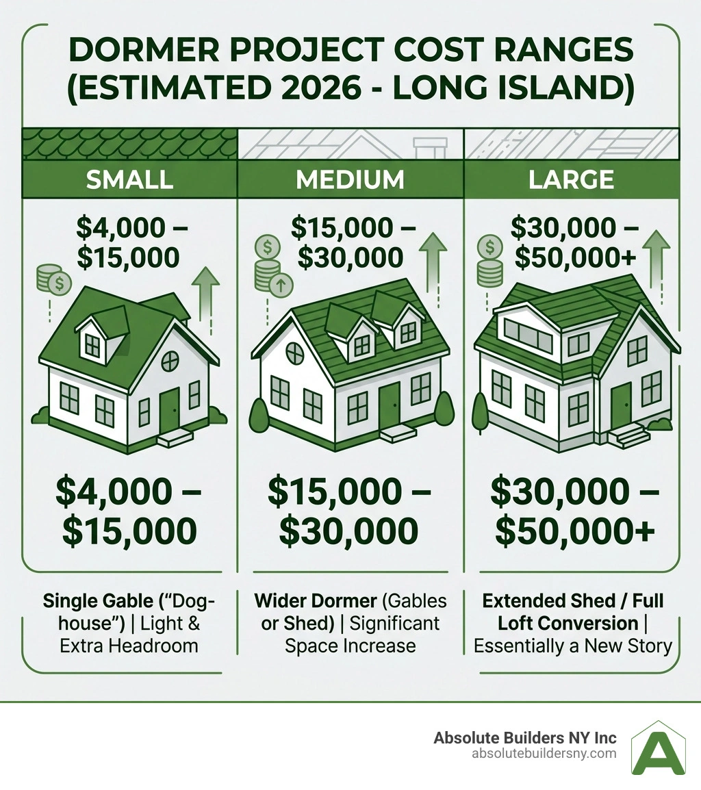 infographic showing cost ranges for small, medium, and large dormer projects infographic infographic showing cost ranges for small, medium, and large dormer projects infographic