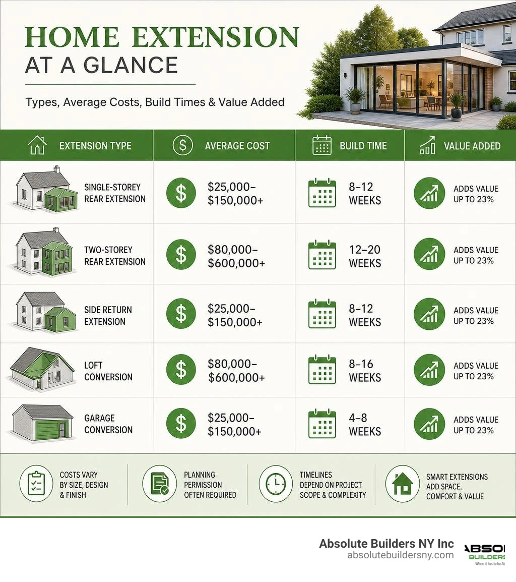 Infographic showing home extension types, average costs, build times, and value added infographic Infographic showing home extension types, average costs, build times, and value added infographic