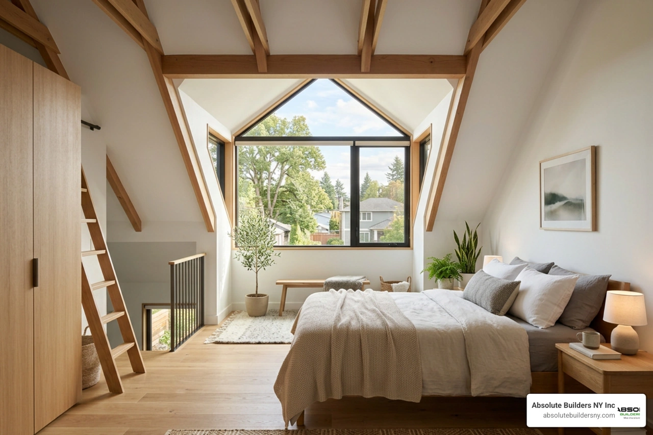 A bright, modern bedroom loft created by adding a spacious dormer window A bright, modern bedroom loft created by adding a spacious dormer window