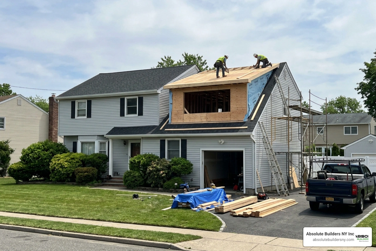 shed dormer addition under construction on a Long Island home shed dormer addition under construction on a Long Island home
