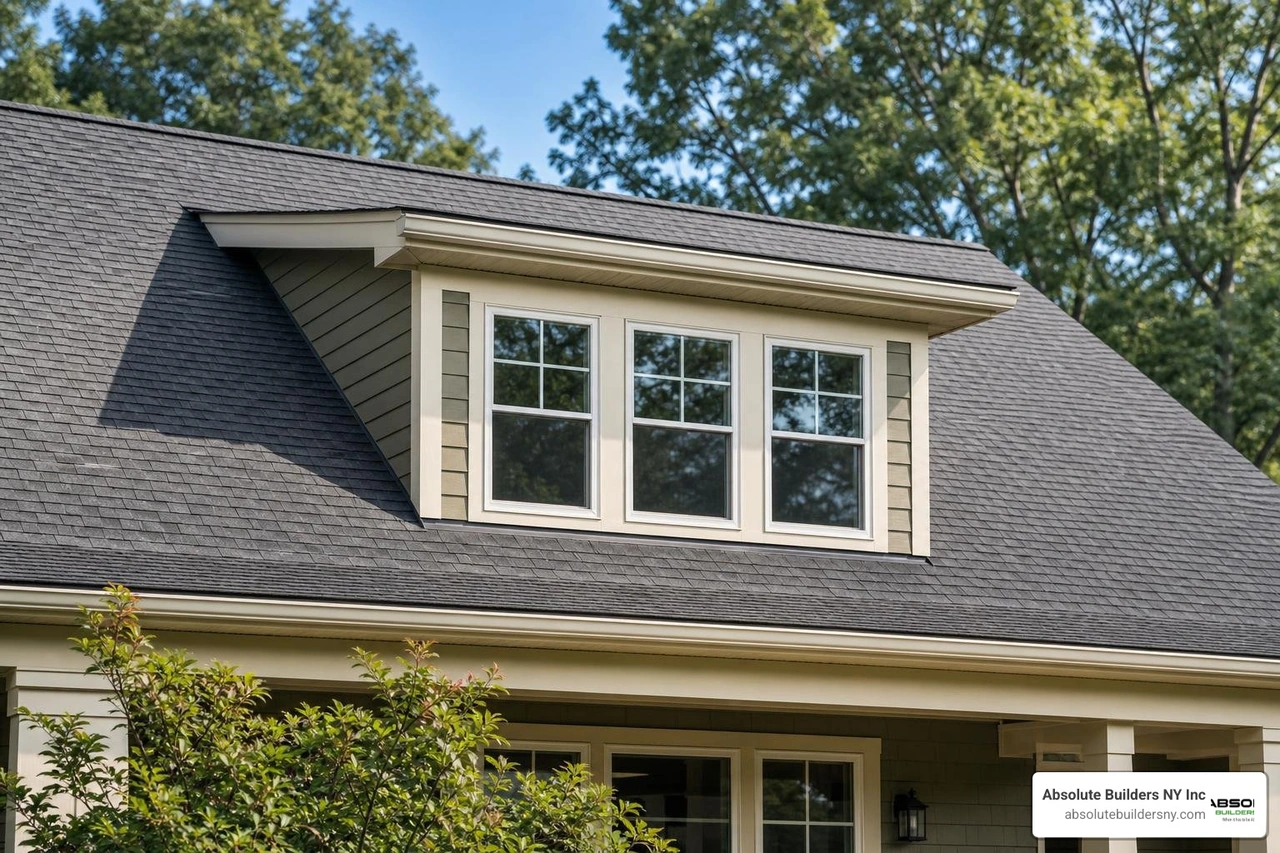 A well-proportioned shed dormer nested perfectly within a home's roofline
