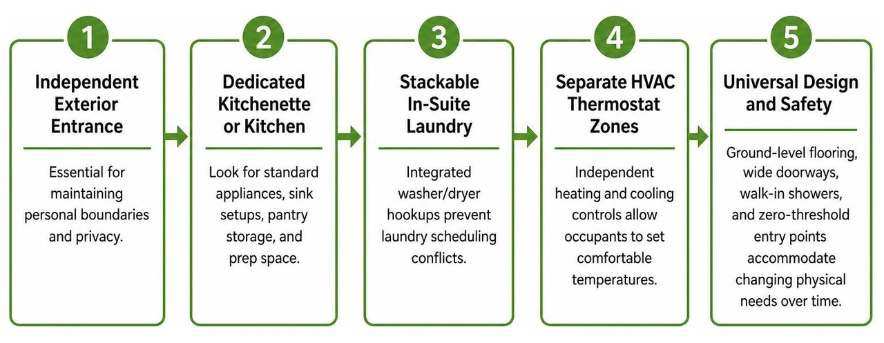Flowchart of key structural features to inspect when buying an in-law suite