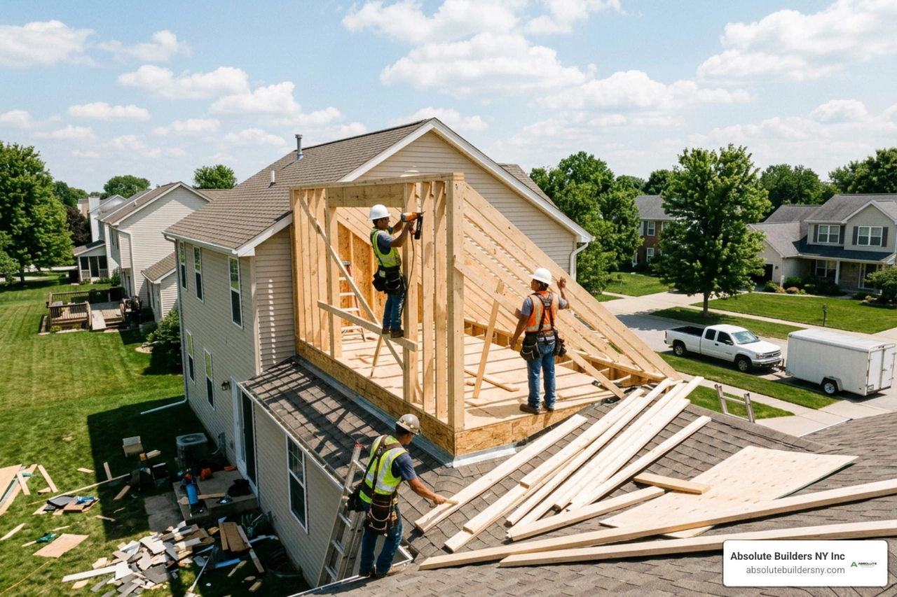 shed dormer installation creating standing headroom in an attic