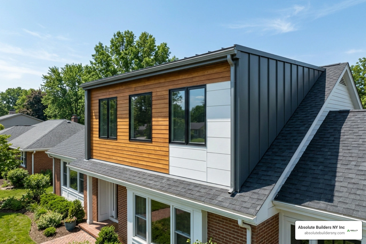 Contemporary exterior cladding finishes on a flat dormer