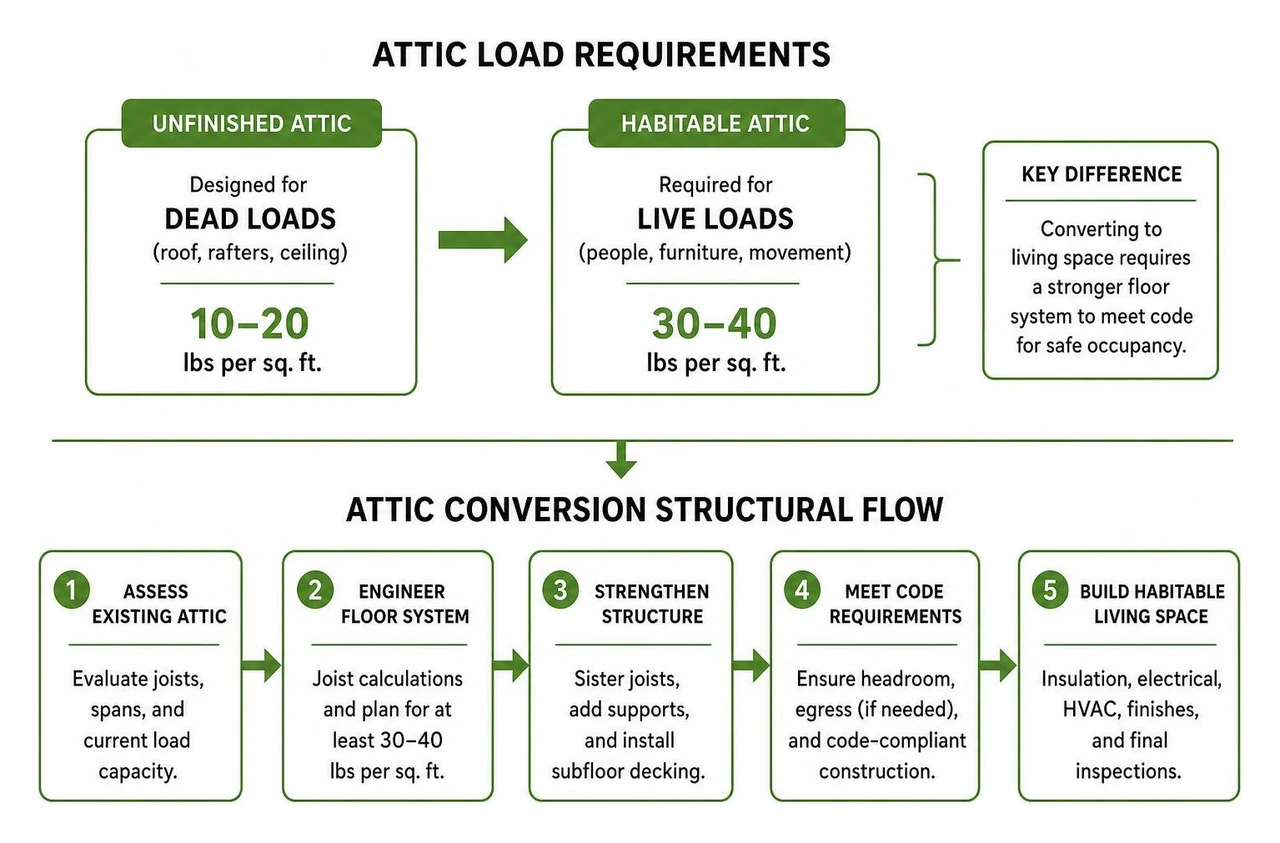 attic load requirements and conversion structural flow