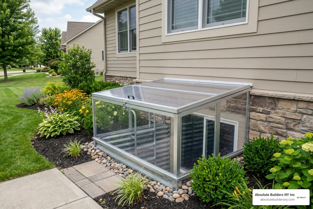 Custom egress window well installation Custom egress window well installation