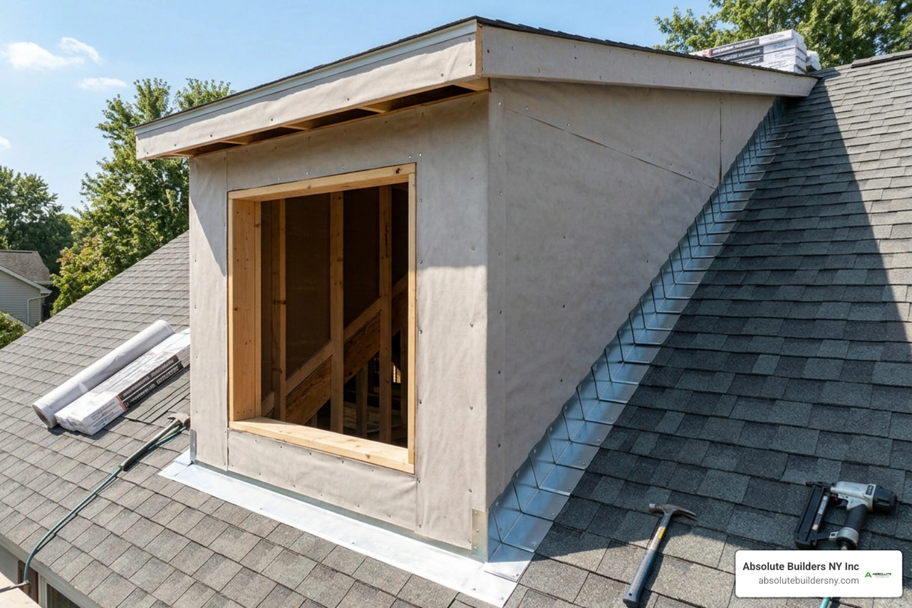 step flashing and weather resistant barrier around dormer