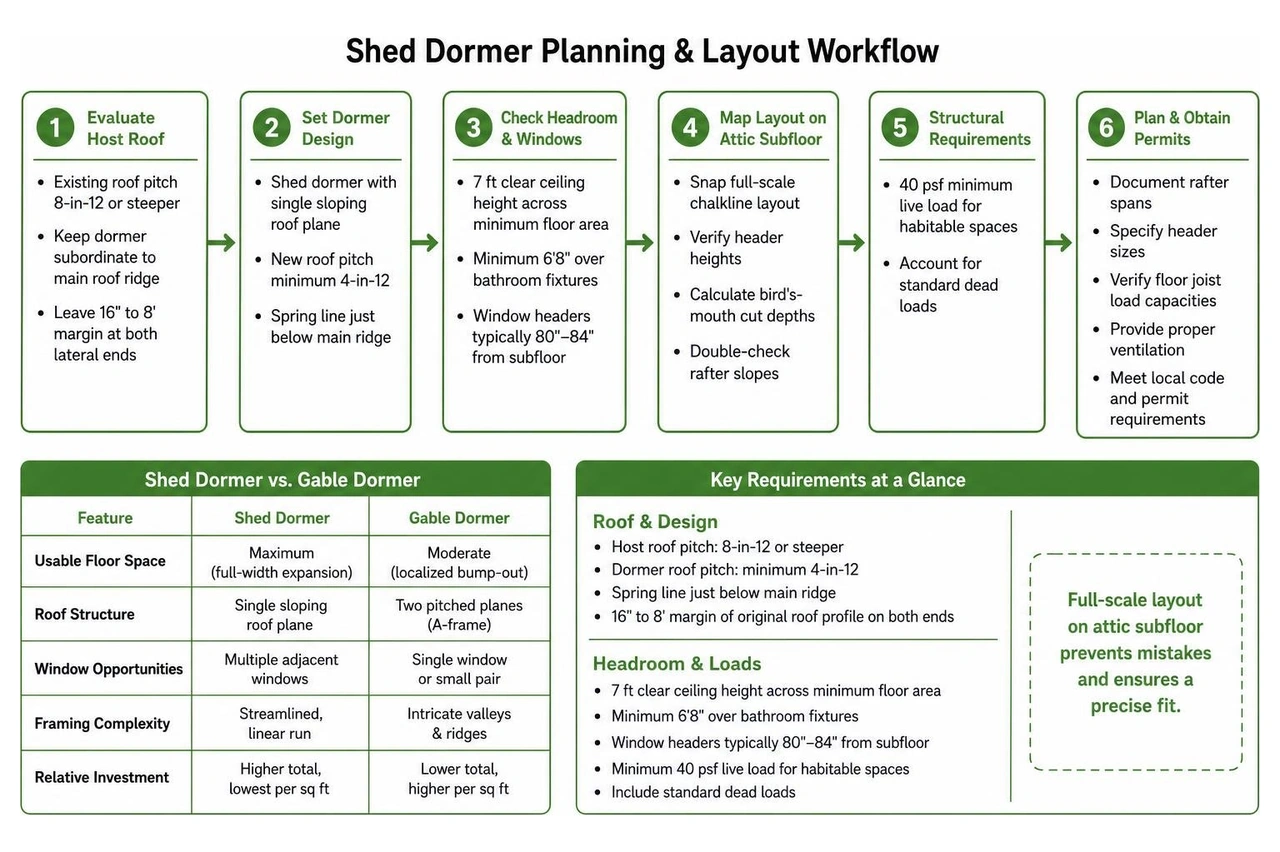 shed dormer planning and layout workflow