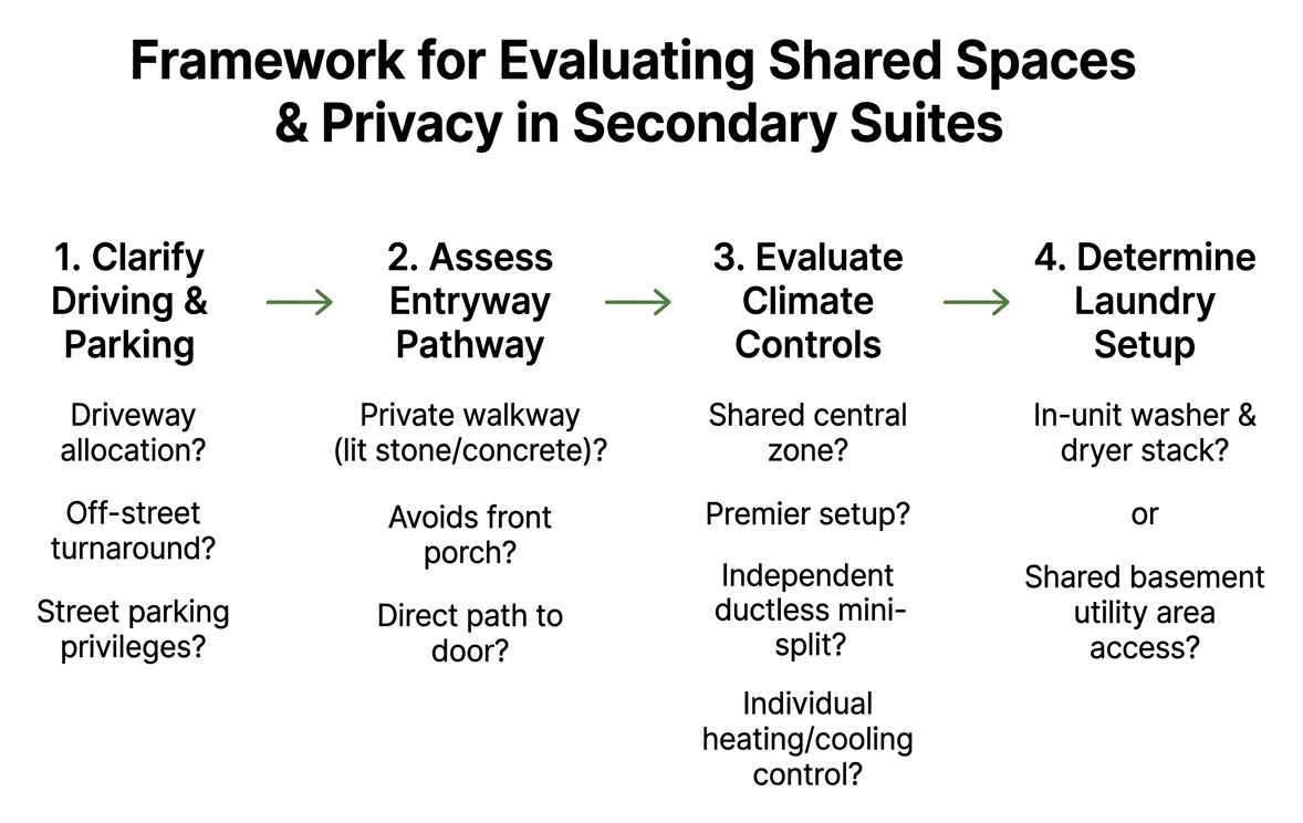 Step-by-step framework for evaluating shared spaces and privacy in secondary suites Step-by-step framework for evaluating shared spaces and privacy in secondary suites