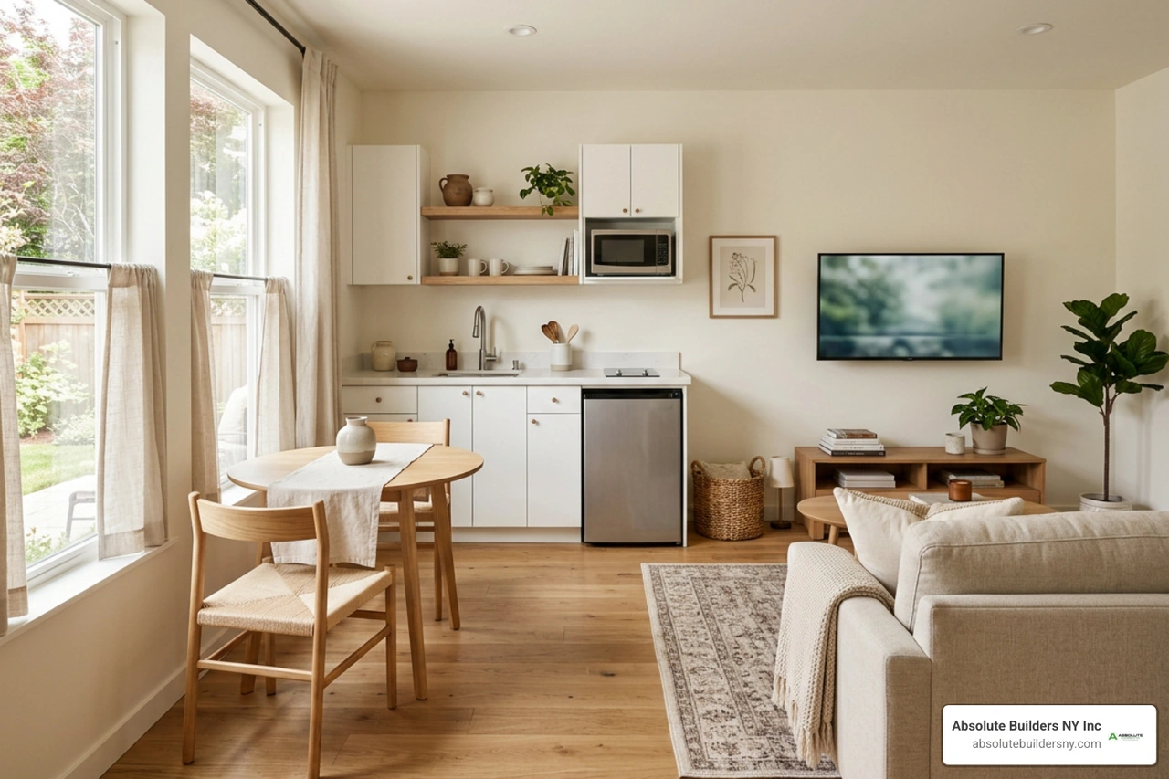 suite interior with compact kitchenette and living zone suite interior with compact kitchenette and living zone