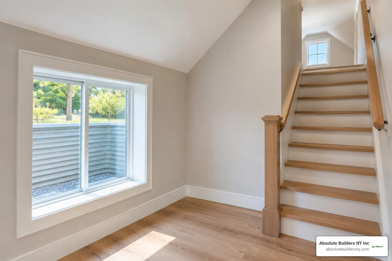 code-compliant attic egress window and staircase code-compliant attic egress window and staircase