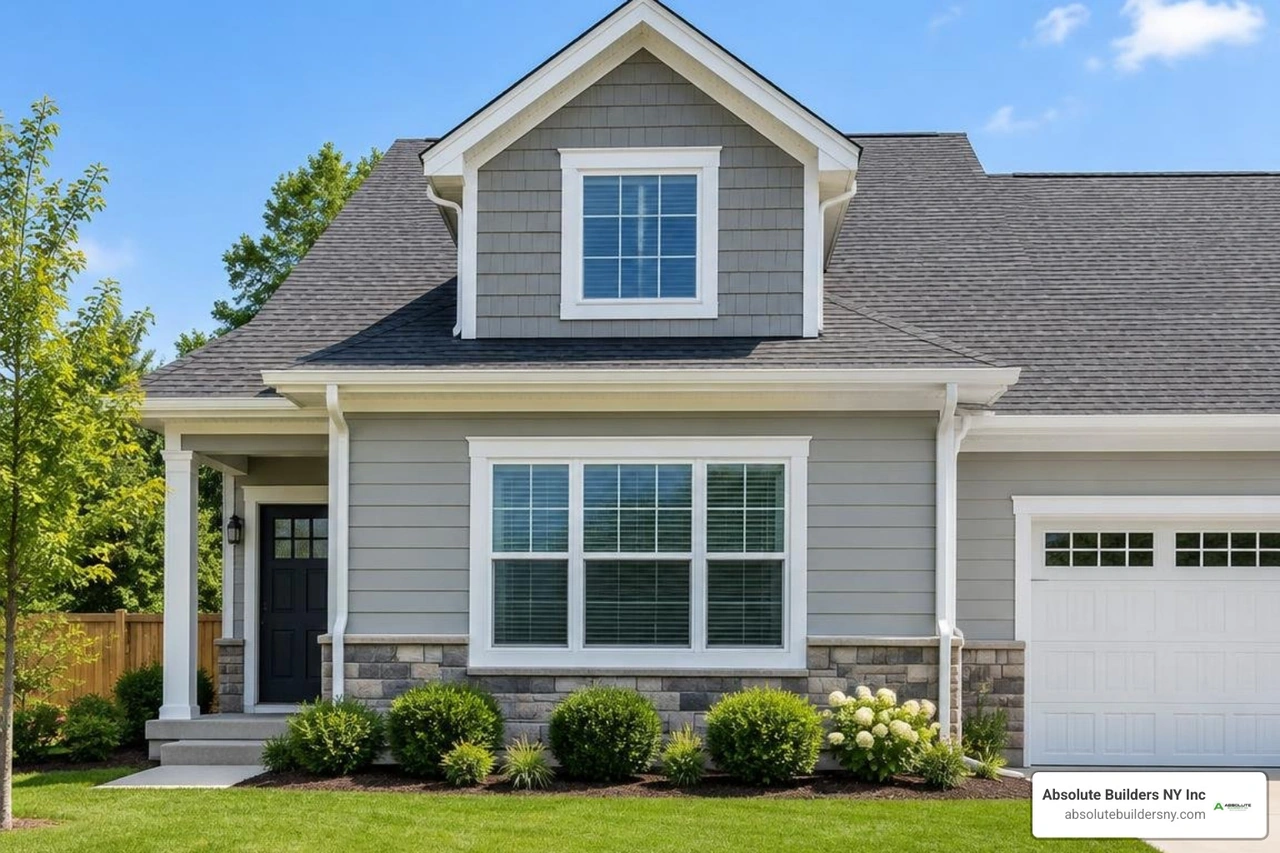 exterior dormer proportions scaled against first floor windows