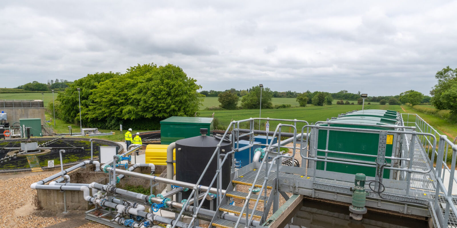 Aerial view of municipal wastewater treatment plant
