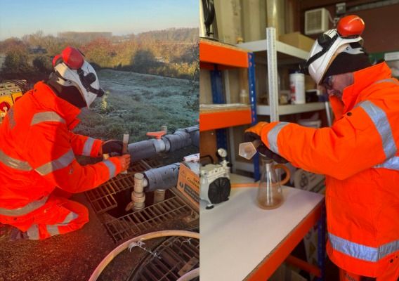 Plant Operator carrying out suspended solids sampling and test