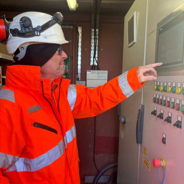Plant operator undertaking maintenance tasks at Gayton leachate treatment plant