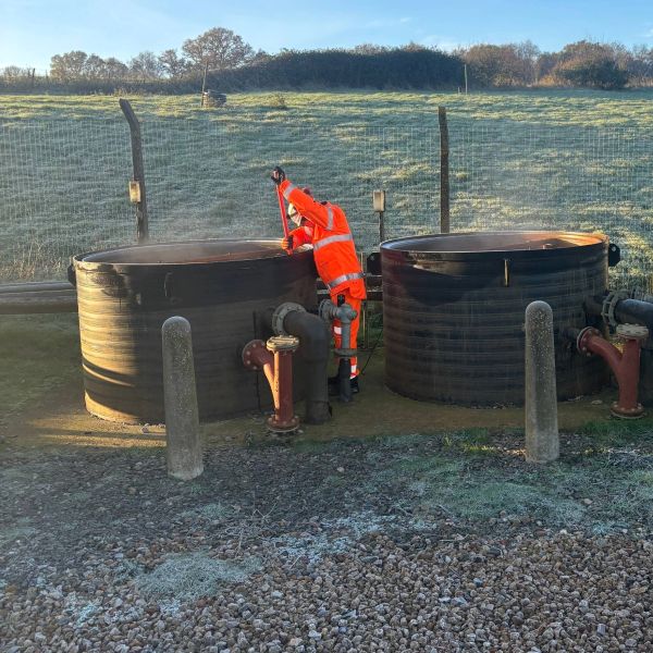 Plant operator undertaking maintenance tasks at Gayton leachate treatment plant