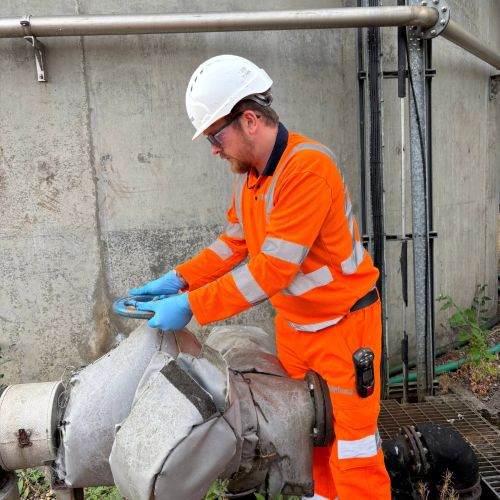 Plant Operator at work on wastewater treatment plant