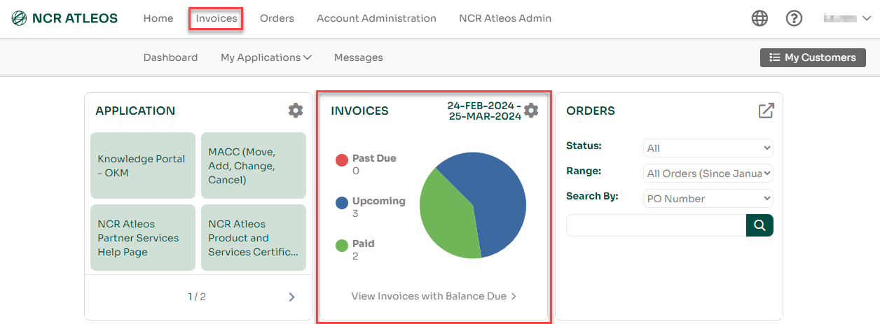 Invoices dashboard view