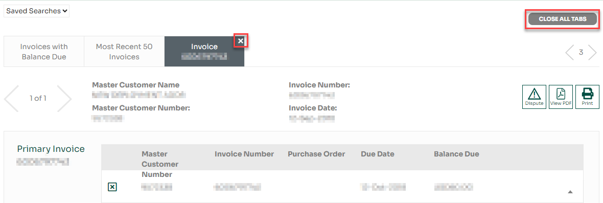 Close invoice tab