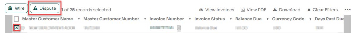 Dispute button on invoice list