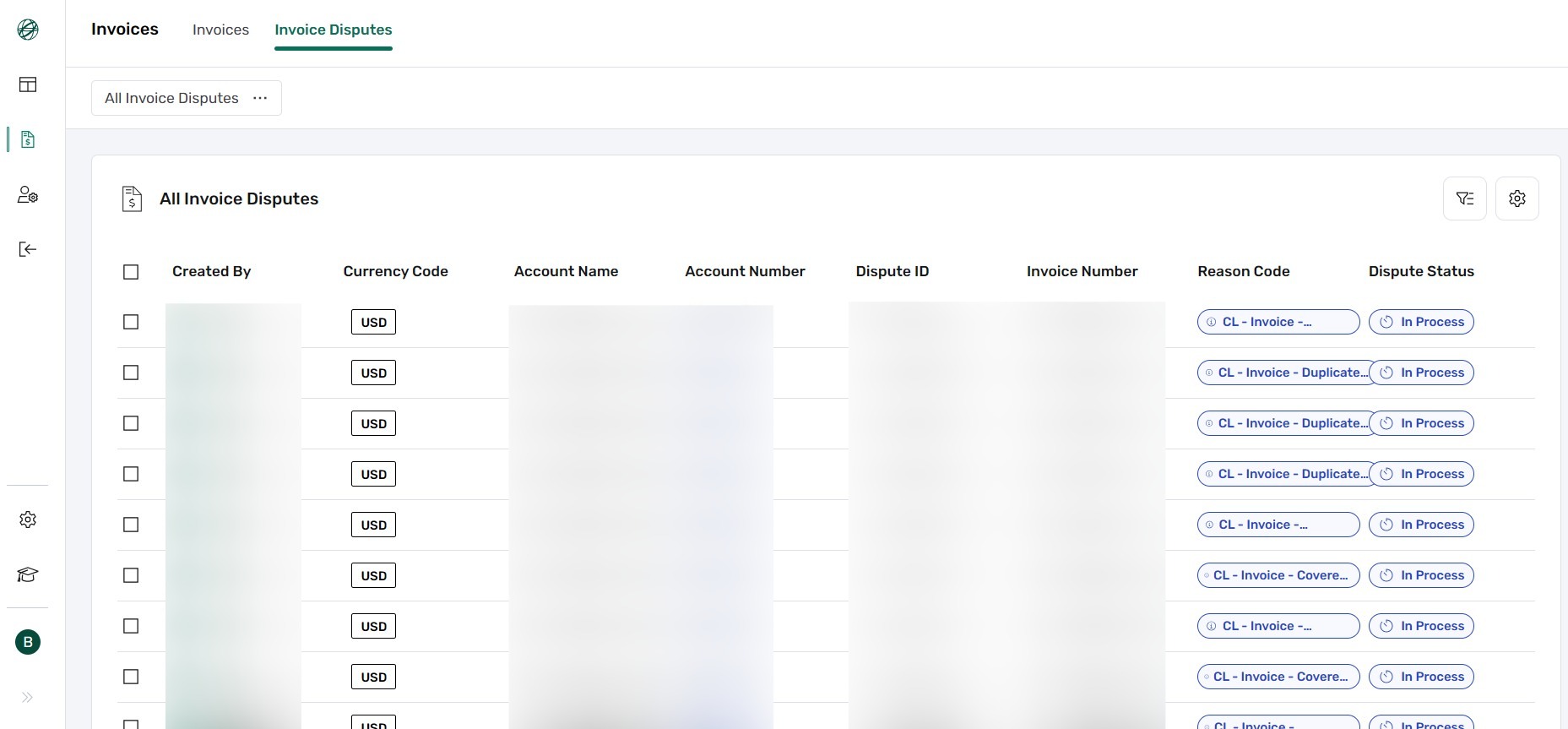 Invoice Disputes Tab