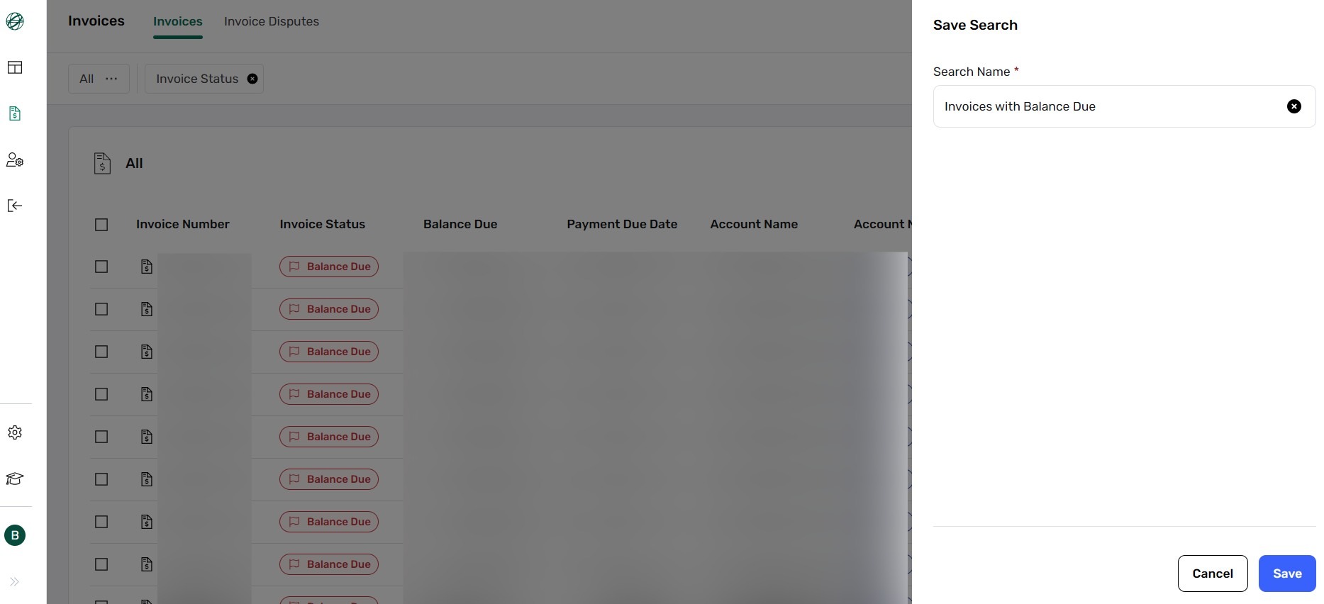 Enter name for saved search