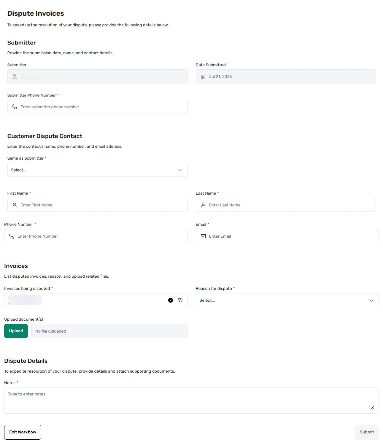 Dispute Invoice