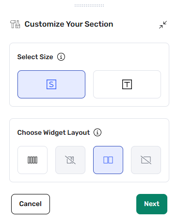 Customize Dashboard popup window