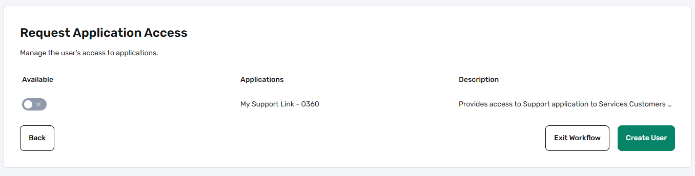 Application Access Page