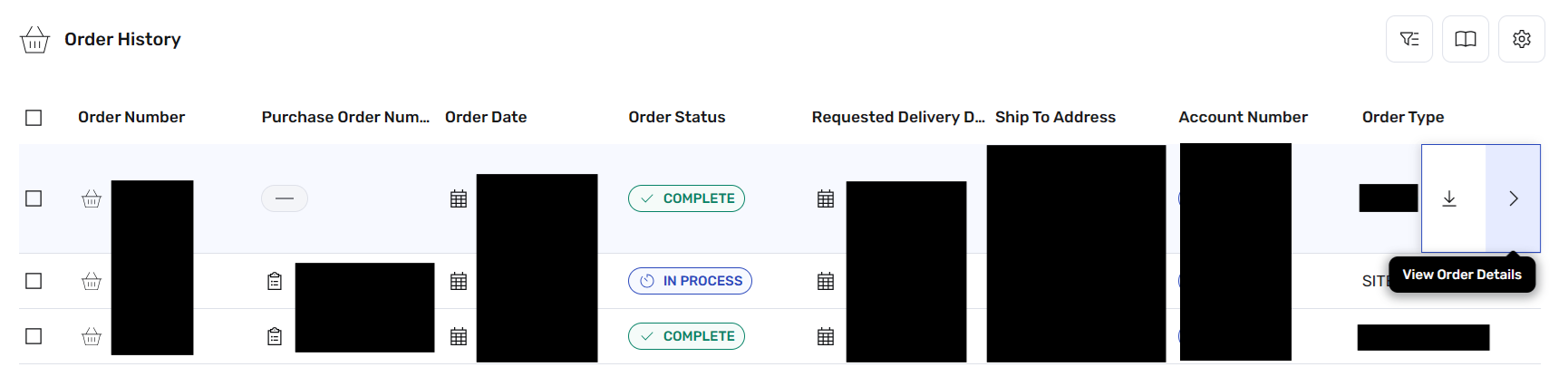 Order History View Actions
