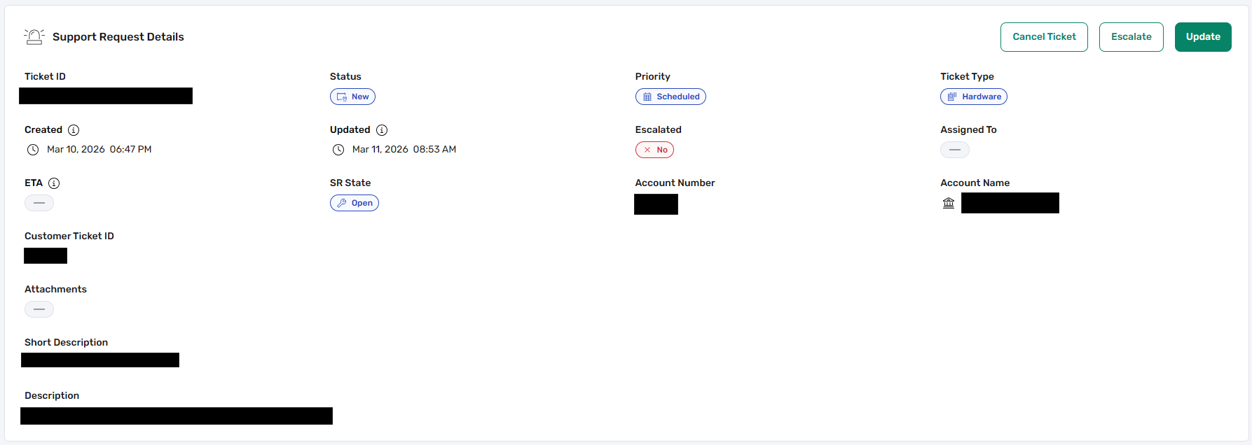 Ticket Details window showing the Escalate button