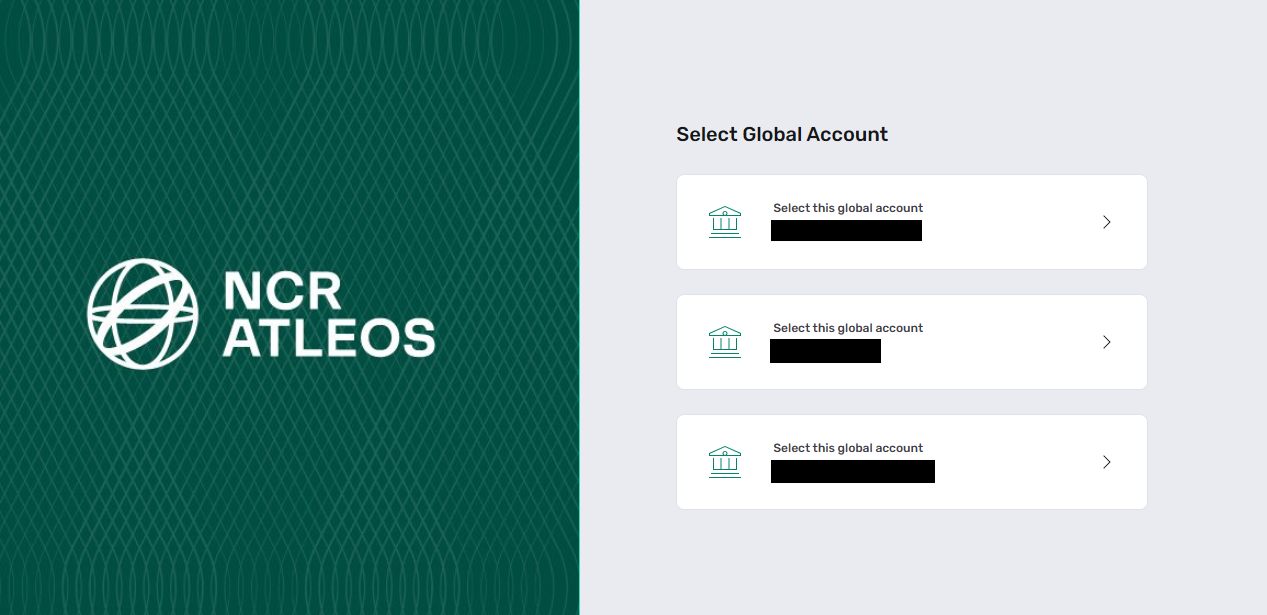 Global Account selection screen at login