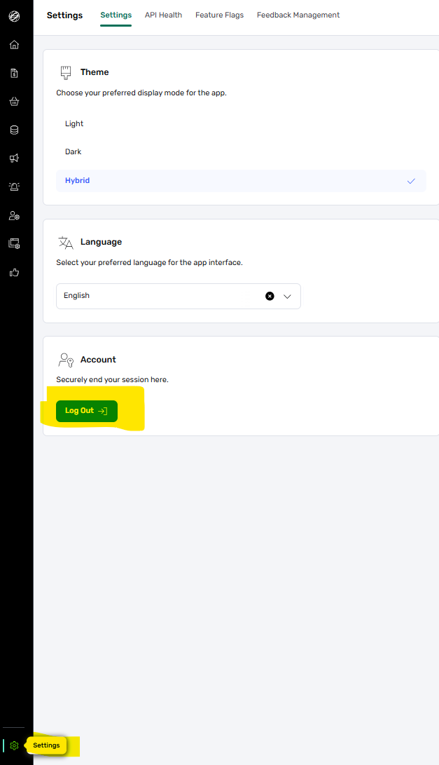 Log out via Settings page