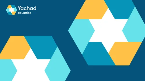 Yachad at Lattice logo with interlocking hexagon shapes in blue, yellow, and turquoise forming a Star of David.