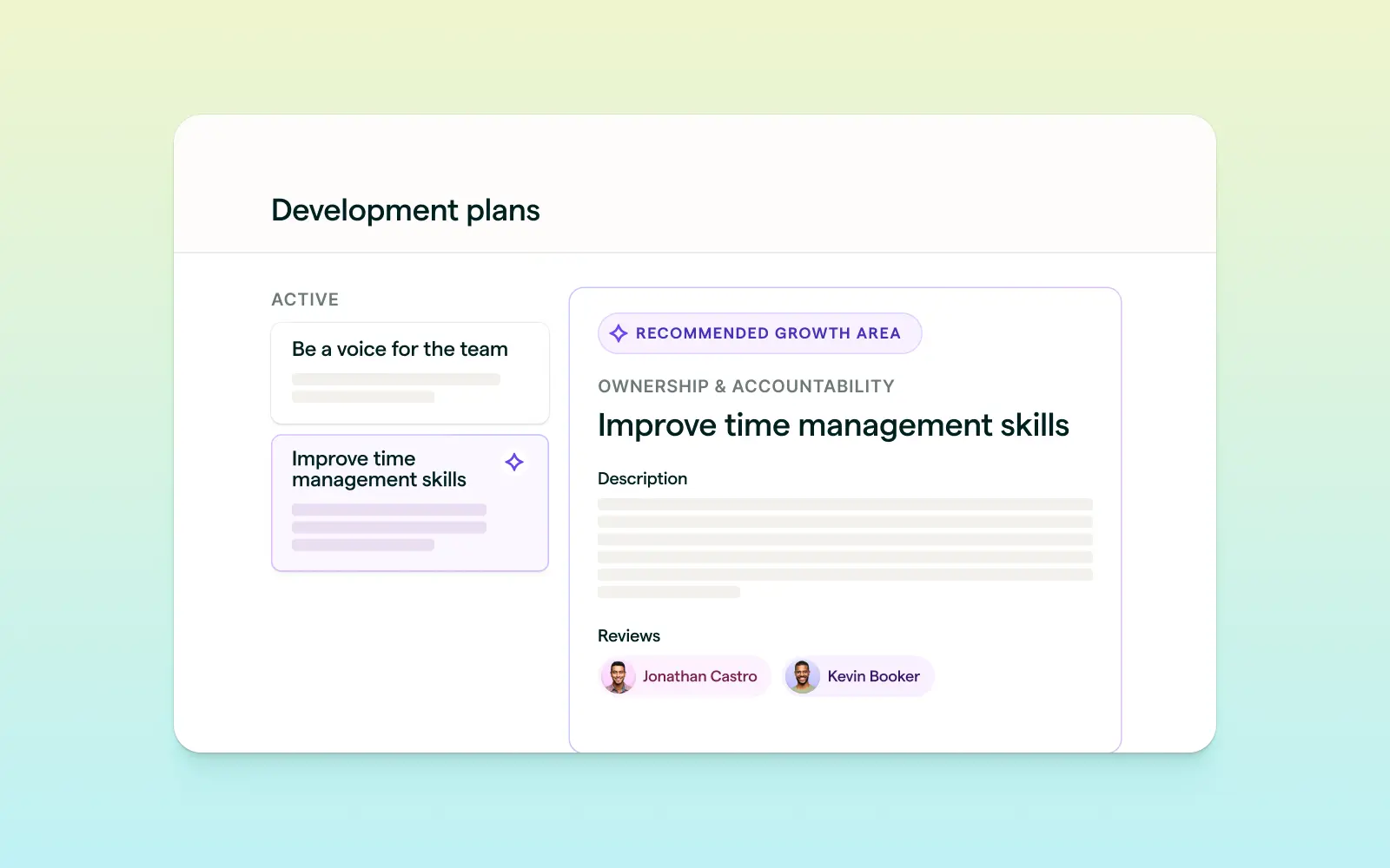 Lattice Grow platform UI showing individual development plans with goal setting.