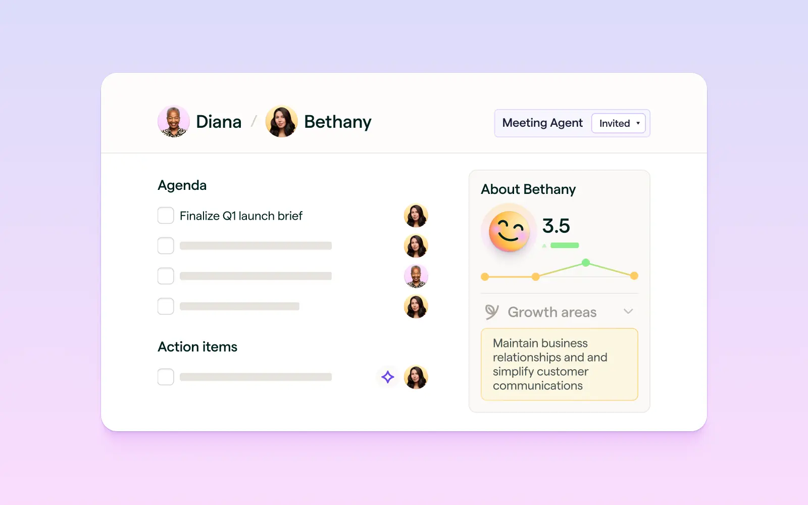 Lattice Grow platform UI showing 1:1 meeting integration with individual development plans.